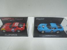 Flyslot - 2 x Alfa Romeo TZ2 slot cars # 057103, # 057302 in perspex display cases.