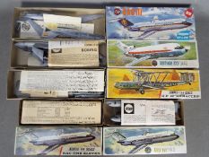 Airfix - Five boxed vintage Airfix plastic model aircraft kits in 1:144 scale.