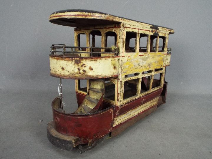 A scratch built wooden model of a double deck Liverpool Corporation Tramcar. - Image 2 of 5