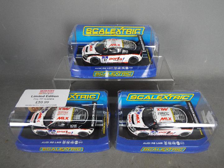 Scalextric - 3 x Audi R8 LMS limited edition slot cars,