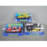 Scalextric - 3 x Porsche 997 slot cars # C3071 Top Gear model, # C3079 Forum Gelb,