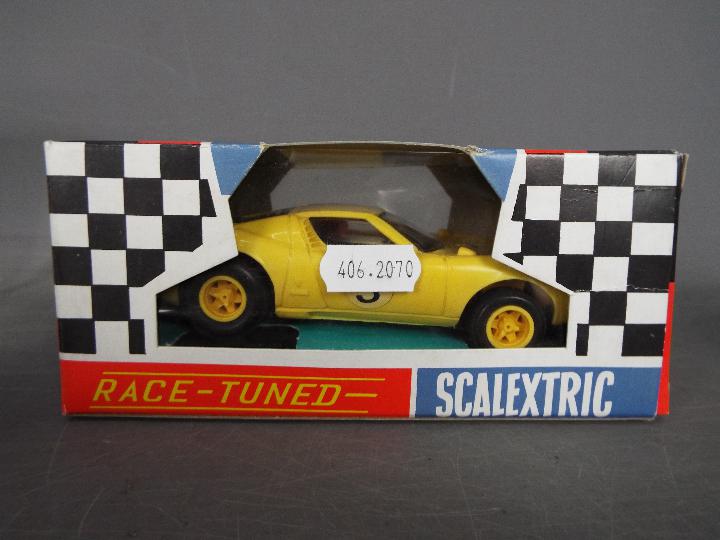 Scalextric - Vintage Lamborghini Miura and 2 x Mirage Ford slot cars in reproduction boxes. - Image 4 of 5