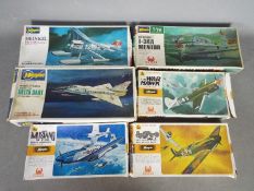 Hasegawa - Six boxed vintage 1:72 scale plastic model aircraft kits from Hasegawa.