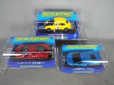 Scalextric - 3 x cars including Lamborghini Murcielago, McLaren MP4-12C, VW Beetle.
