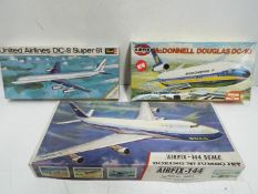 Airfix, Revell - Three boxed vintage model aircraft kits in 1:144 scale.
