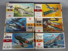 Hasegawa - Six boxed vintage 1:72 scale plastic model aircraft kits from Hasegawa.
