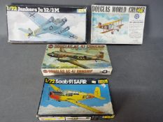 Airfix, Heller, William Bros - Four boxed plastic model aircraft kits in 1:72 Scale.