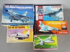 Heller, Italeri, Monogram, Ben - Five boxed plastic model kits in various scales.