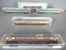 Fleischmann - Five boxed N gauge items of Continental passenger coaches and freight rolling stock