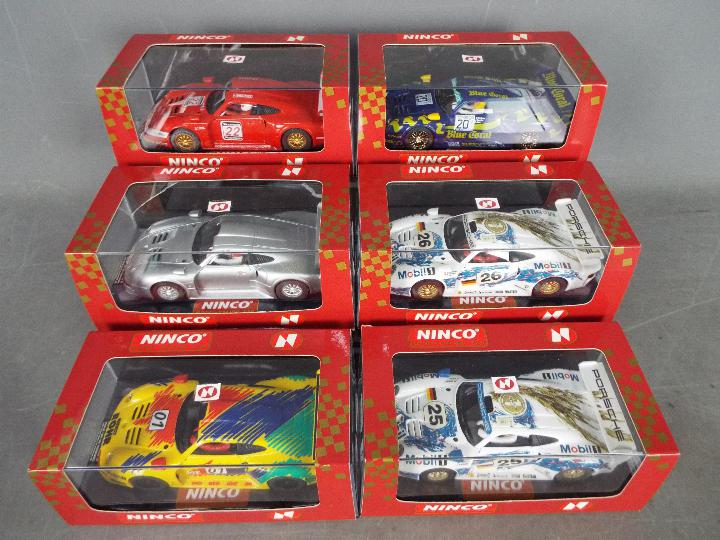 Ninco - 6 x Porsche 911 GT1 racing cars in various liveries including # 50175 Blue Coral,