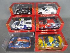 Ninco - 6 x slot cars including Alfa Romeo 155, Ferrari F50, McLaren F1 in Gulf livery and similar.