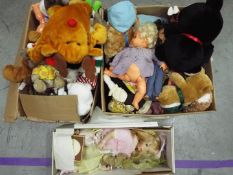 A large collection of mainly unboxed children's dolls, bears, and soft toys.