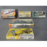 Matchbox, Airfix - Five boxed plastic model kits in various scales.
