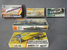 Matchbox, Airfix - Five boxed plastic model kits in various scales.