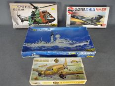 Airfix, Heller - Four boxed plastic model kits.