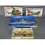 Airfix, Heller - Four boxed plastic model kits.