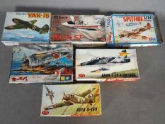 LS, Tamiya, KM, PM, Other - A collection of six vintage plastic model aircraft kits in 1:72 scale.