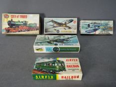 Airfix - Five boxed Airfix plastic model kits in various scales.