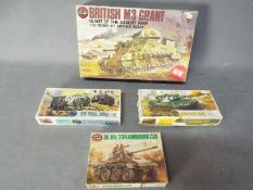 Airfix - Four boxed plastic military vehicle model kits in various scales.