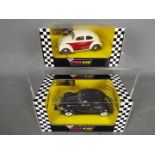 Pink-Kar - 2 x Volkswagen Beetle slot cars # CV014 1954 split window Beetle in black,