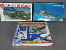 Airfix, Heller - Three boxed plastic model kits in various scales.