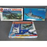 Airfix, Heller - Three boxed plastic model kits in various scales.