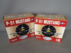 Franklin Mint Armour Collection - Two boxed 1:48 scale diecast model P51 Mustang aircraft.