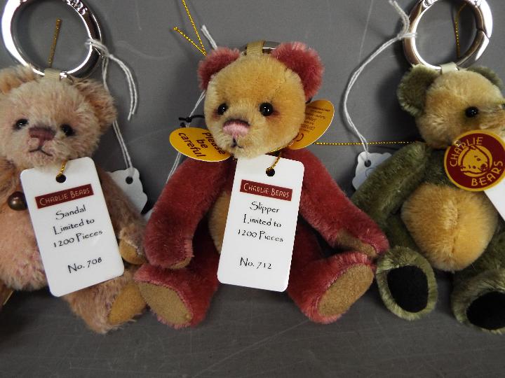 Charlie Bears - 3 x Mini Mohair Keyring bears, Sandal, Slipper and Welly. - Image 3 of 5