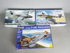 Tamiya, Revell - Three boxed military aircraft plastic model kits.