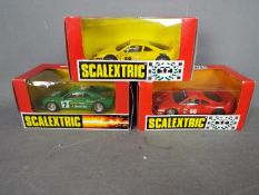 Scalextric - 3 x Ferrari slot cars, a 288 GTO and 2 x F40 models, # 8343, # 8345, # 8352.
