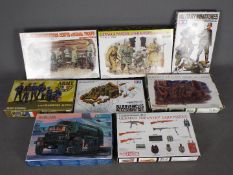 Dragon, Tamiya, Omega - A collection of 8 boxed predominately 1:35 scale plastic military vehicle,