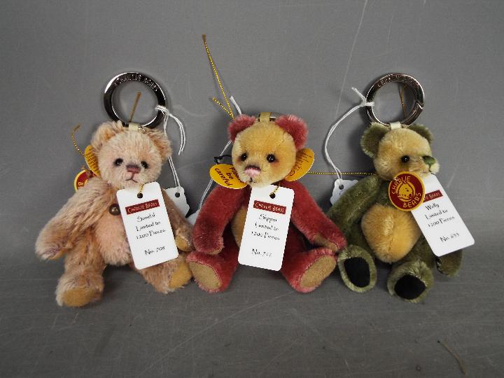 Charlie Bears - 3 x Mini Mohair Keyring bears, Sandal, Slipper and Welly.