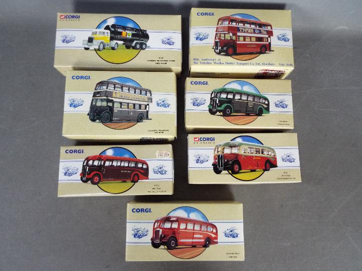 Corgi Classics - A fleet of 7 x trucks and buses including # 97208 Guy Arab in Yorkshire livery,