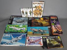Revell, Hasegawa, Tamiya, Airfix, Other - 10 boxed plastic model kits in various scales.