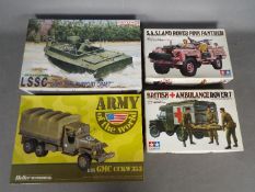Heller, Tamiya, Dragon - Four boxed plastic military model kits in 1:35 scale.