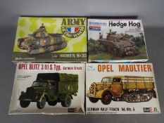 Heller, Monogram, Revell - Four plastic military model kits mainly 1:35 scale.