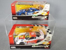 Scalextric - Takara - 2 x Toyota Supra slot cars from the Quattro X range # QX05, # QX06.