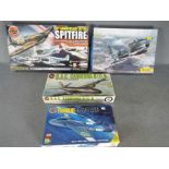Airfix, Heller - Four boxed plastic model aircraft kits in 1:72 and 1:48 scale.