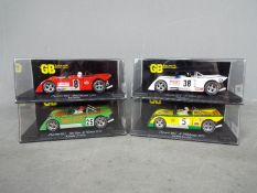 GB track - A group of 4 x Chevron B21 slot cars including Dieter Questers 1972 car,