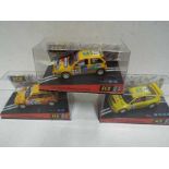 SCX - 3 x SEAT rally slot cars in perspex display cases, # 60520 Cordoba # 60530 Ibiza,