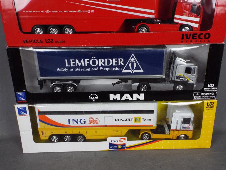 NewRay - A fleet of 4 x trucks in 1:32 scale including 2 x Iveco Straulis Ferrari F1 Team trucks, - Image 2 of 3