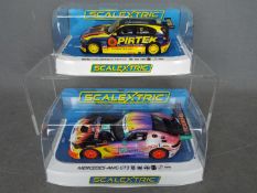 Scalextric - 2 x slot cars, a Mercedes AMG GT3 in Sun Energy livery and a BMW 1 series BTCC car,