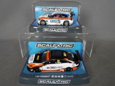 Scalextric - 2 x 2015 BTCC racing cars, BMW 1 series, Volkswagen Passat. # C3735, # C3737.