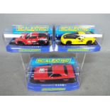 Scalextric - 3 x cars, a Dodge Challenger T/A, 2 x Chevrolet Corvette C6R models.