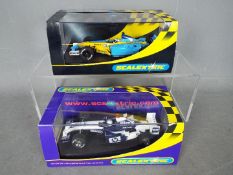 Scalextric - 2 x Formula One cars, BMW Williams FW26, Renault R23 Jarno Trulli number 7 car.