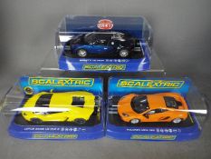 Scalextric - 3 x cars, Bugatti Veyron in blue,