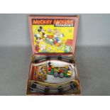 Mickey Mouse Handcar - a tin plate four-wheel clockwork handcar with Mickey and Minnie composite