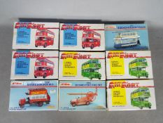 Keil Kraft - A group of 9 x 1:72 scale plastic bus and tram model kits including London Transport