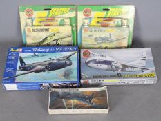Airfix, Revell, Frog - Five boxed factory sealed plastic model kits in various scales.