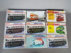 Keil Kraft - A group of 9 x 1:72 scale plastic bus and tram model kits including London County